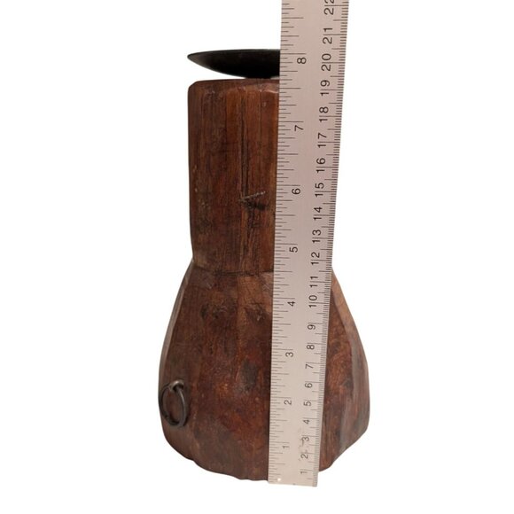 Hand-Carved Wooden Candle Holder with Metal Accent Rustic - Picture 14 of 16